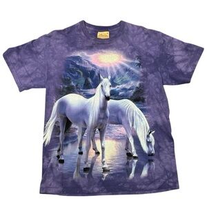 The mountain Purple tie dye t shirt with horses size M